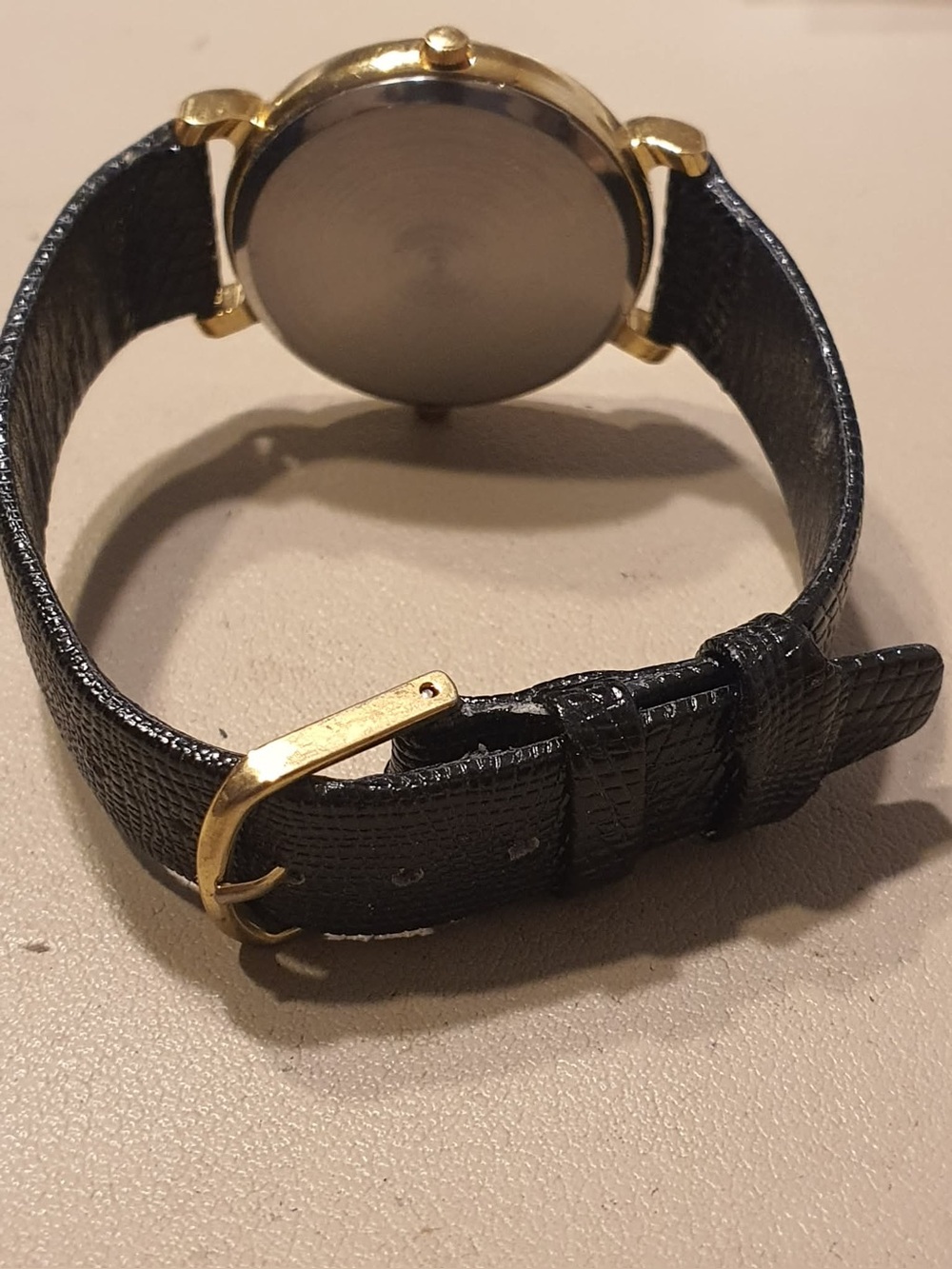 Vtg Montine Quartz Swiss Goldtone/Black Leather Dual Time Women's Watch - Picture 3 of 4